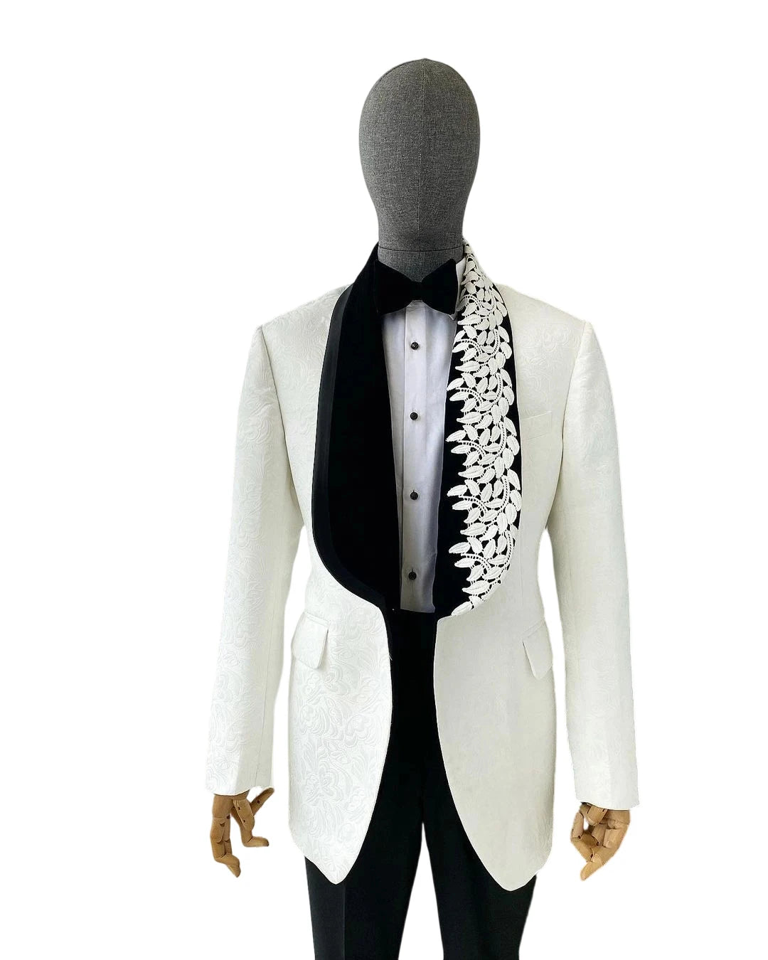 Handsome Men's Suit Jacquard 2 Pieces Set Jacket Tailor-Made Shawl Lapel Blazer One Button Customized Coat Black Pants