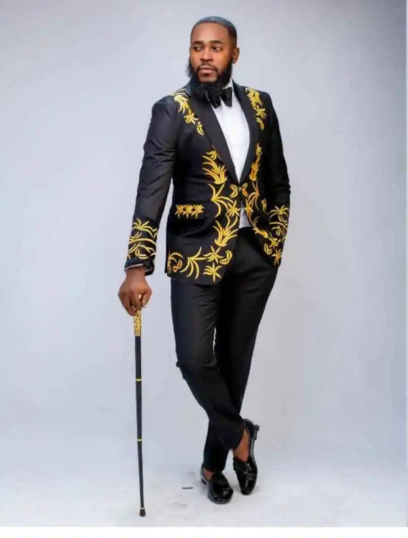 Elegant Groom Wedding Tuxedos Unique Design Star Beading Pants Set Male Fashion Suit Tailored Made Men Clothing Customized