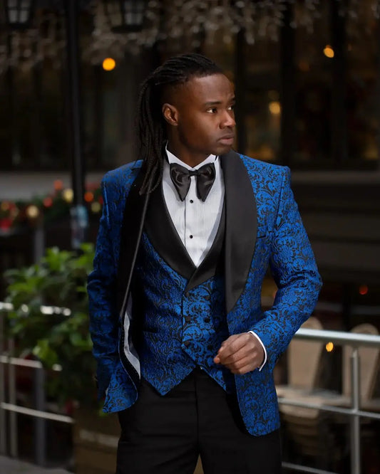 Floral Jacquard Men's Wedding Suit Shawl Lapel Tuxedos Slim Fit Groom Wear Evening Party 3 Pcs Jacket Pants Vest Custom Made
