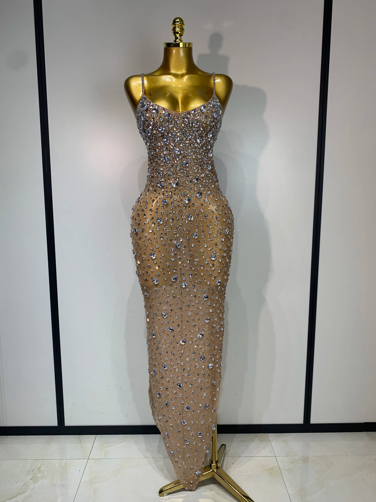 Luxury Rhinestones Sexy Mesh See Through Bodycon Dress Women Birthday Evening Cocktail Party Gown Red Carpet Club Stage Outfit