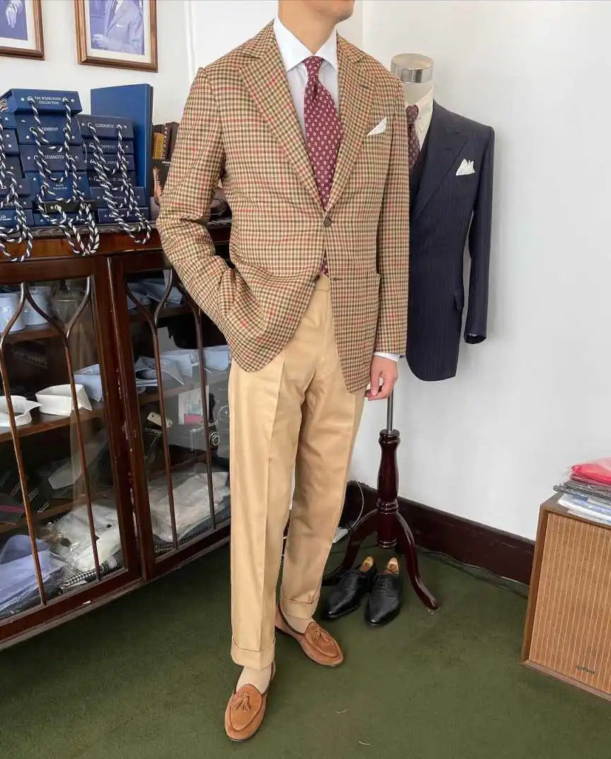 Classic Fit Men Suit Houndstooth Single Breasted Short Tailcoat Fashion Notched Lapel Prom Business Blazers Overcoat Customized