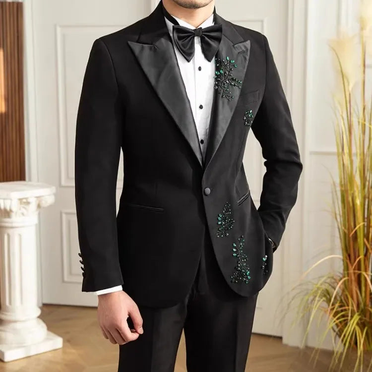 Ensemble deux pièces blazer et veste brodés de diamants pour homme, coupe slim, costume formel pour spectacle, banquet et affaires