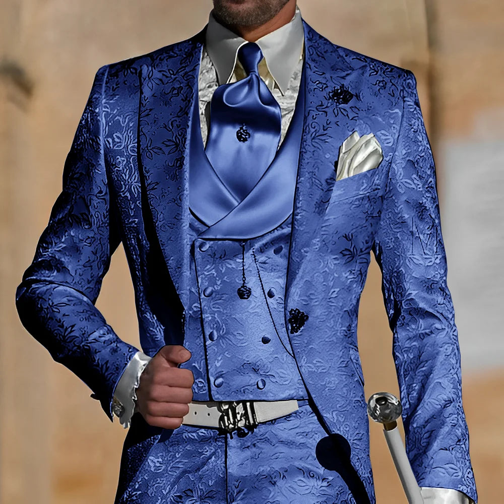 Jacquard Men's Suit 3 Piece Suit Groom Party Tuxedo Wedding Men's Formal Jacket Pants Vest Slim Fit Custom Suit Male