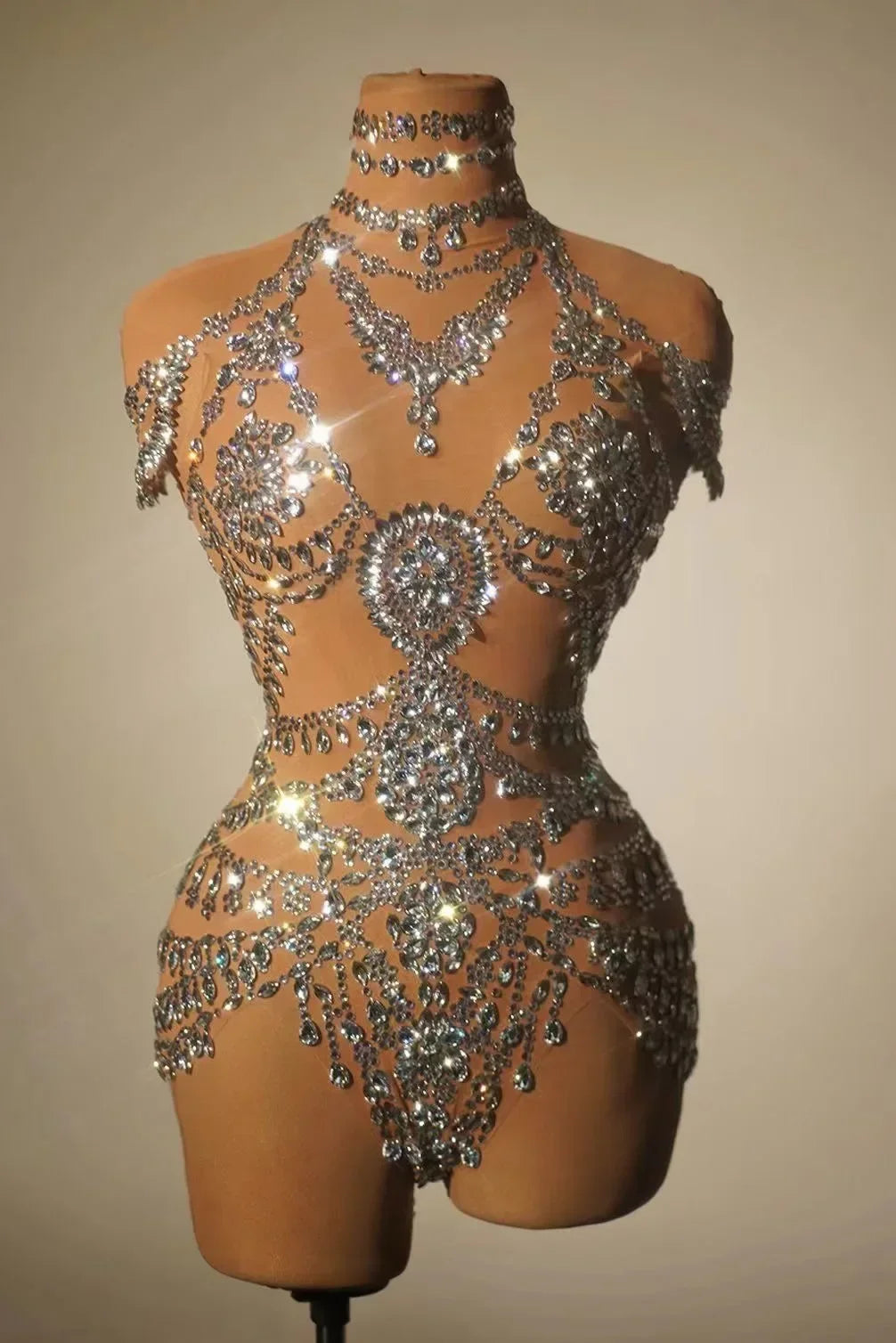 Tenue de danse sexy en maille transparente avec strass scintillants pour femme, tenue de spectacle, de chanteur, de fête, de club, de scène 