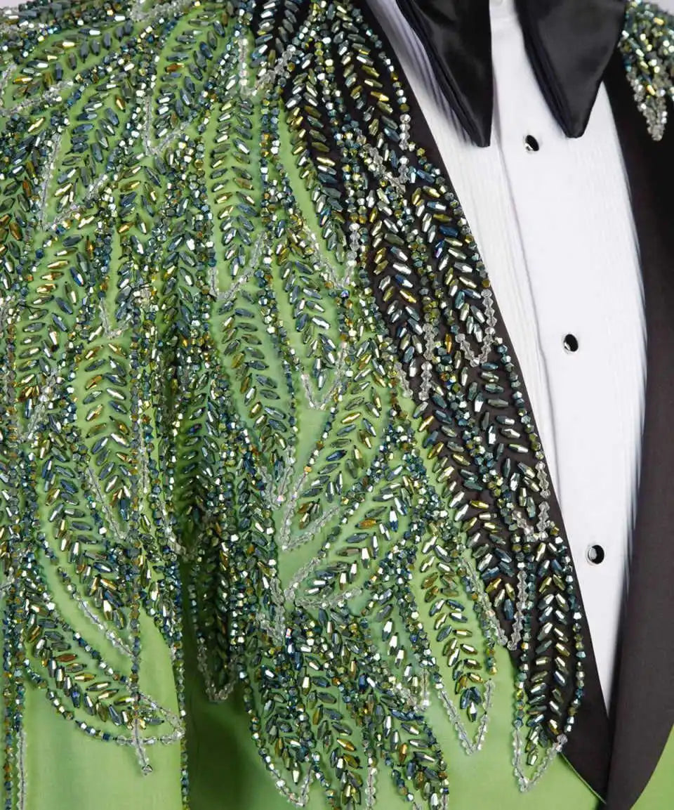 Unique Men's Suit Beading Shawl Lapel Blazer 2 Pieces Set Outfits Rhinestone Coat Prom Formal Occasion Customized Jacket Pants