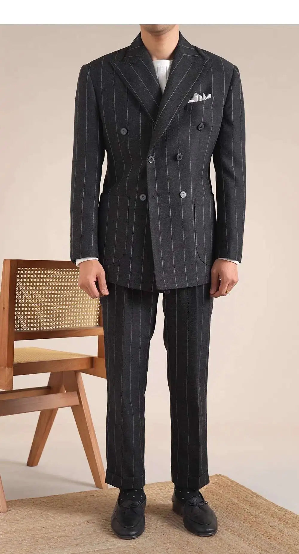 Luxury Stripe Business Suits for Men Double Breasted Formal Casual Dress Suits 2 Pieces Elegant Costume Homme Men Tuxedo Suit