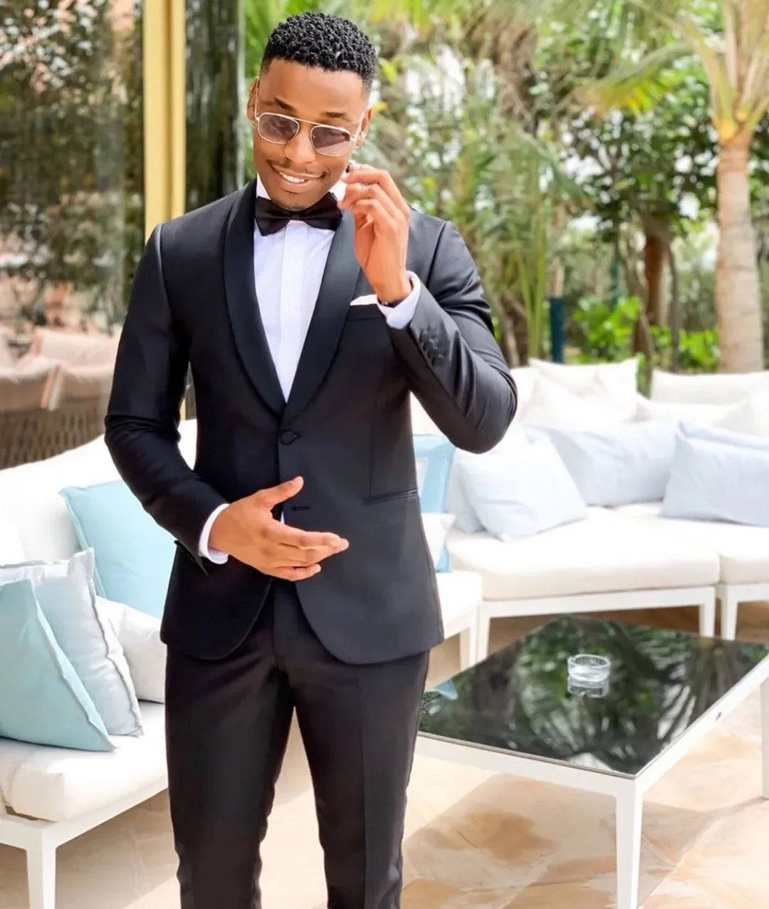 Trajes negros de dos piezas para hombre, esmoquin ajustado para novio, boda, solapa chal, blazer formal, manga larga, graduación (chaqueta + pantalón)