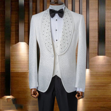 Customized Men Suits Slim Fit Luxury 2 Pieces Sets Diamond Wedding Groom Tuxedos Shiny Male Prom Blazers Trajes Para Hombre