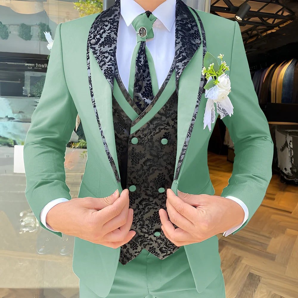 Traje de 3 piezas para hombre, elegante esmoquin para boda, chaqueta, pantalón y chaleco, blazer formal personalizado.