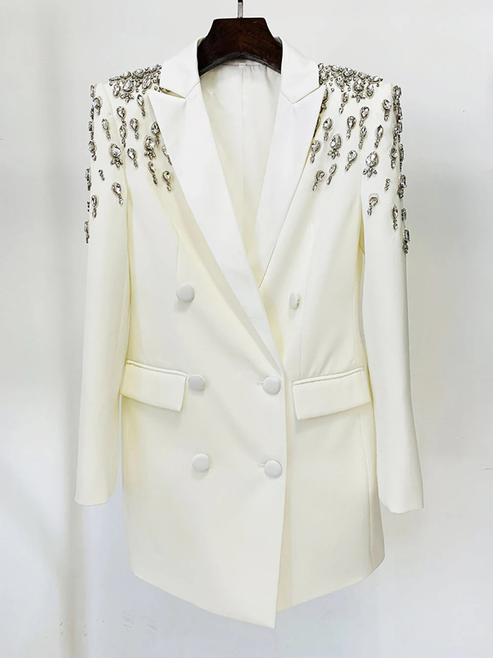 Blazer de traje negro ajustado para mujer, para boda, de lujo, con cristales y diamantes, 1 pieza, formal, para oficina, vestido de fiesta de graduación hecho a medida