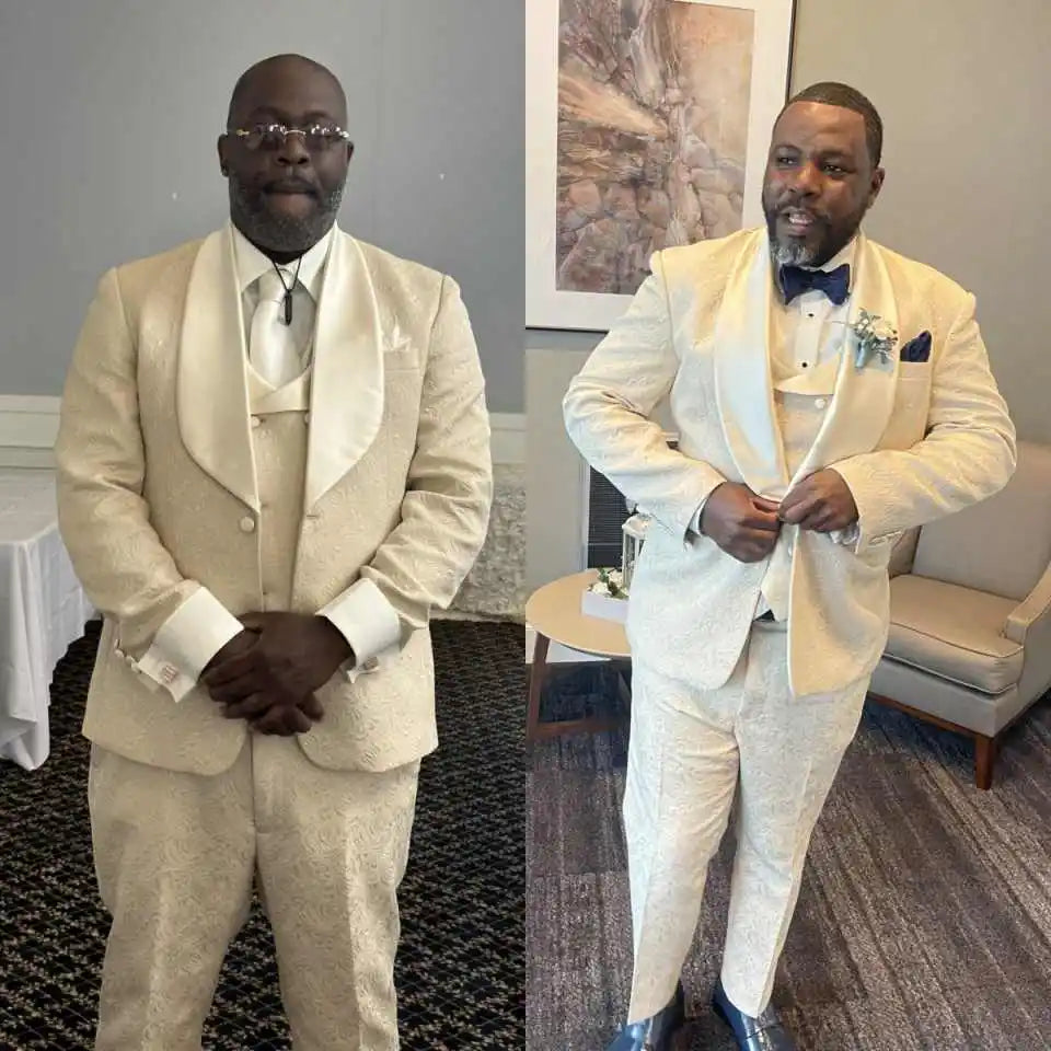 Plus Size Wedding Tuxedos Jacquard 3 Pcs Jacket Vest Pants Men Suit Classic Single Breasted Evening Business Blazer Customizedl