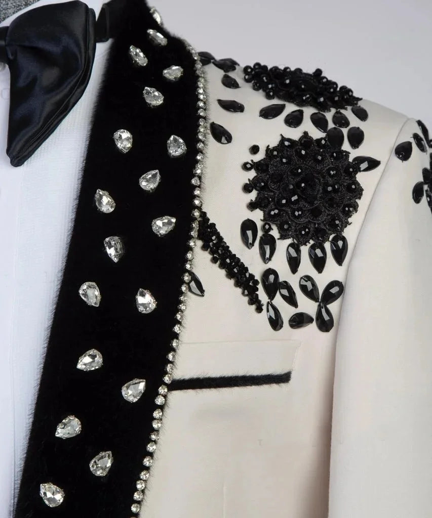 Luxury Men Suits Wedding Tailor-Made Beaded Crystal One Piece Coat Shawl Lapel Groom Blazer Appliques Customized Only Jacket