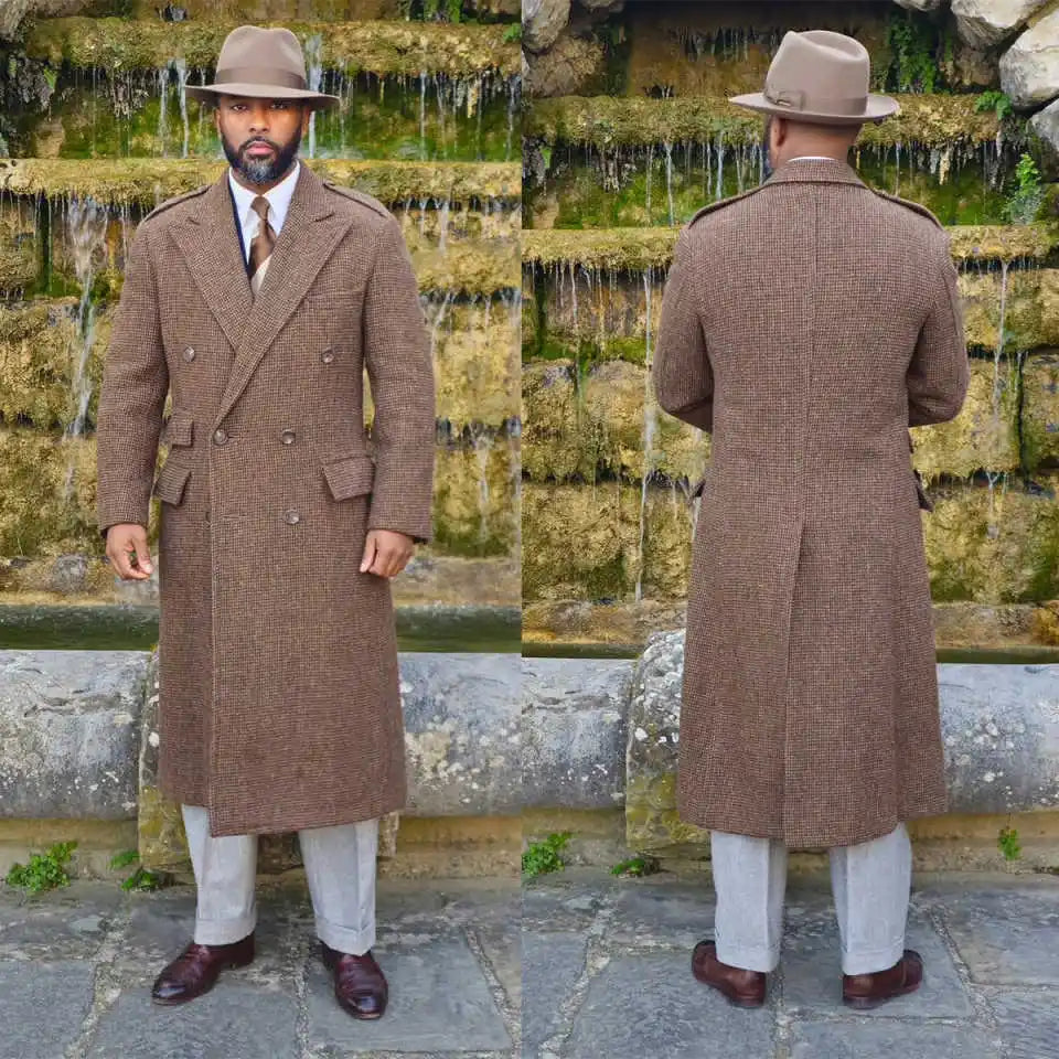 Modern Woolen Men's Wedding Long Blazer Peaked Lapel Double Breasted Jacket Tuxedos Business Party Wear Long Overcoat Customized