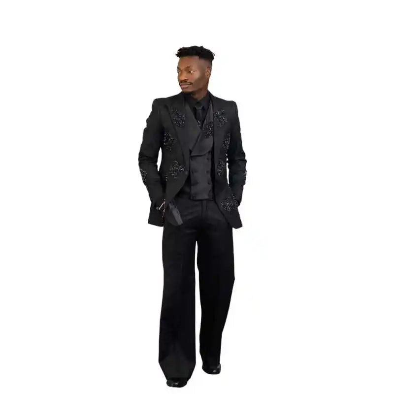 2-Pieces Fashion Men Suit Set Formal Single Breasted Peaked Lapel Male Suit Slim Daily Beaded Causal Office Wedding Tuxedo