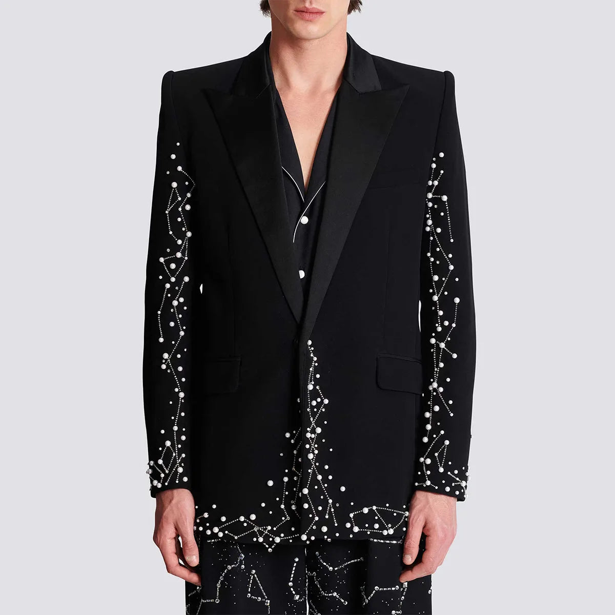 Customized Elegent Diamond Beaded Men Suits Glitter Peaked Lapel Groom Tuxedos 2 Pieces Prom Blazers Wedding
