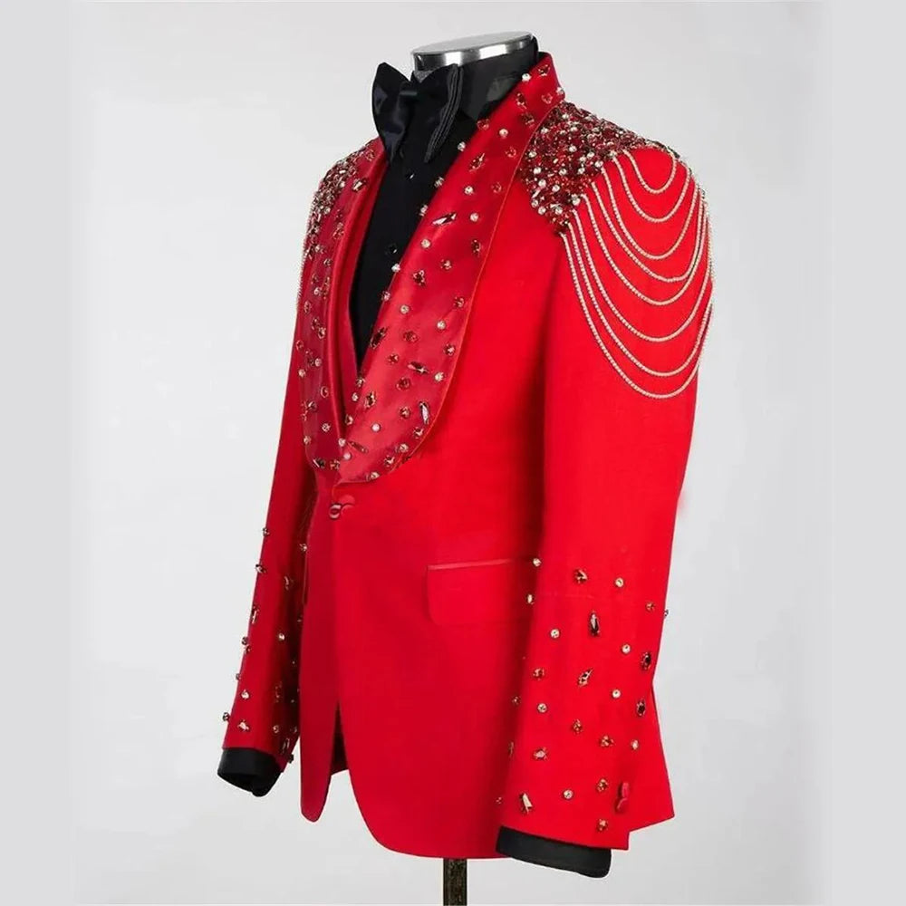 Glamorous Red Sequin Blazer Suit for Men 3-Piece Tuxedo Set Perfect for Weddings, Parties, and Special Occasions