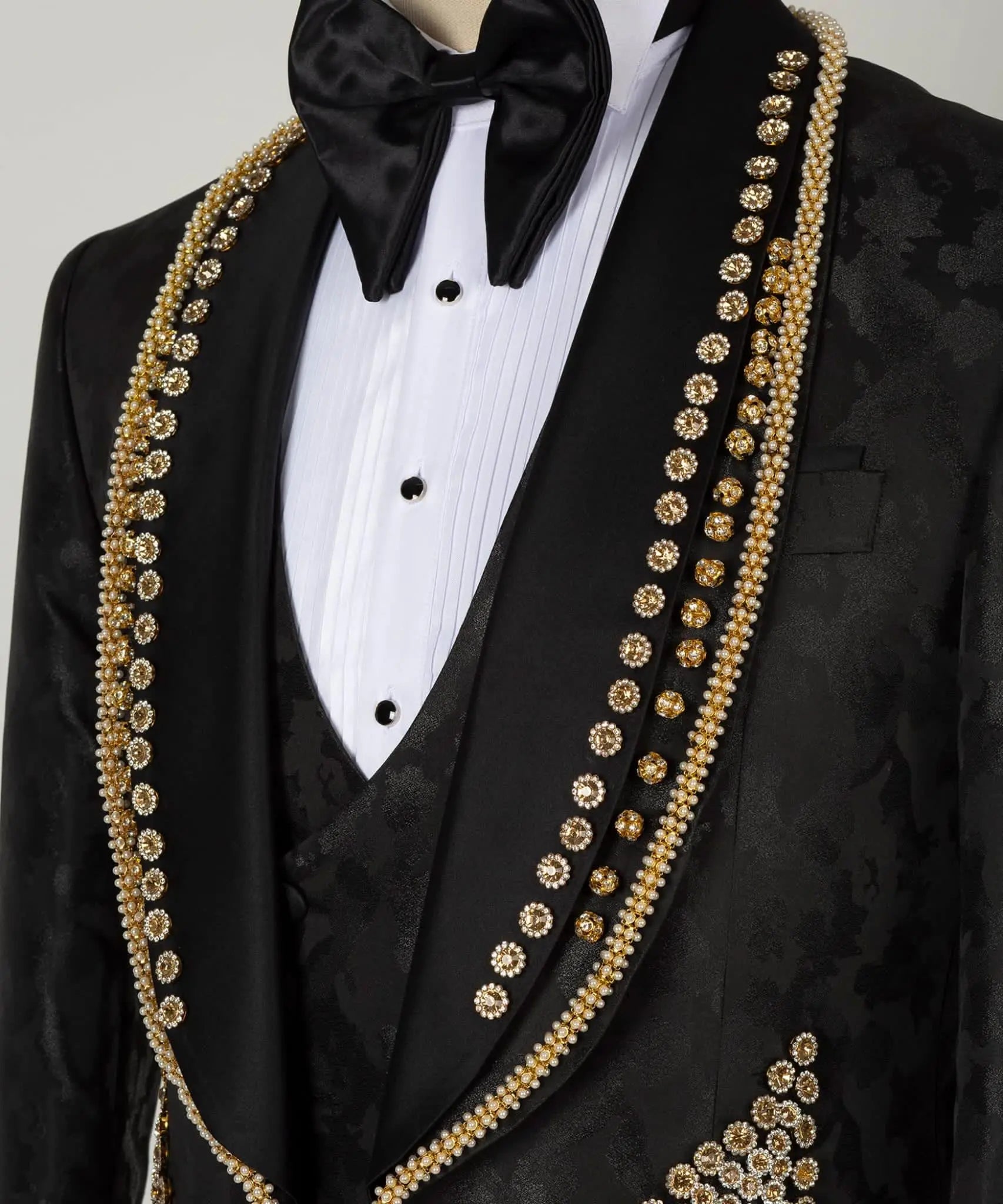 Luxury Jacquard Men Suit 3-Piece Blazer Single Breasted Jacket Beaded Slim Fit Wedding Tuxedo Groom Prom Customized