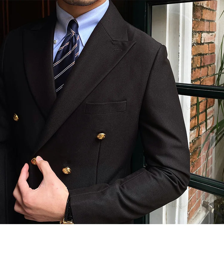 Blazer de estilo británico para hombre, traje ajustado de dos piezas con doble botonadura, color liso, informal y moderno.
