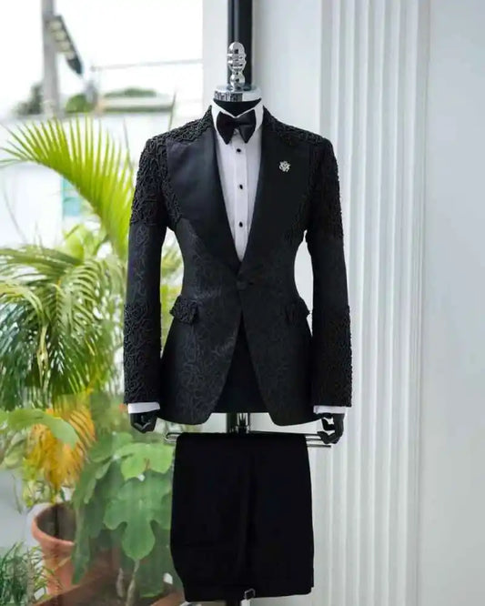 Beading Wedding Suits for Groom Peaked Lapel Single Breasted Tuxedos 2 Pcs Jacket Pants Evening Party Prom Customized