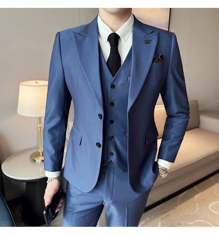 (Chaqueta + chaleco + pantalones) Traje de lujo de primavera para hombre, traje formal para novio, esmoquin de boda, traje ajustado para fiesta de trabajo, 3 piezas