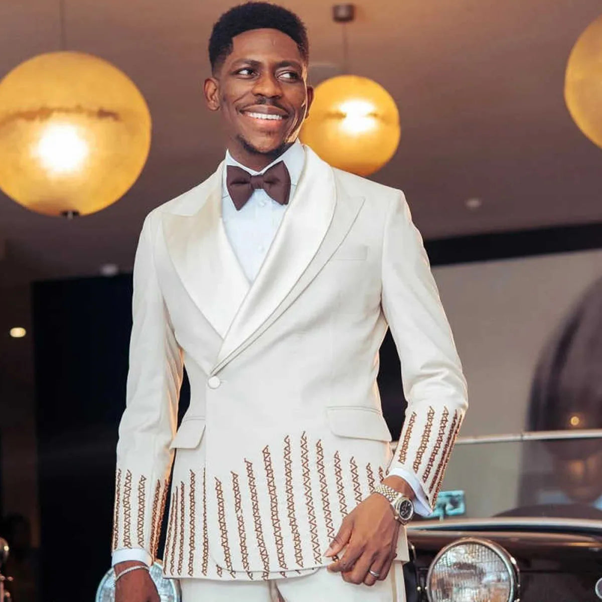 Customized Gem Men Suits Slim Fit Wedding Tuxedo Double Breasted Diamond 2 Piece Sets Groom Male Blazers Peak Lapel Party Homme