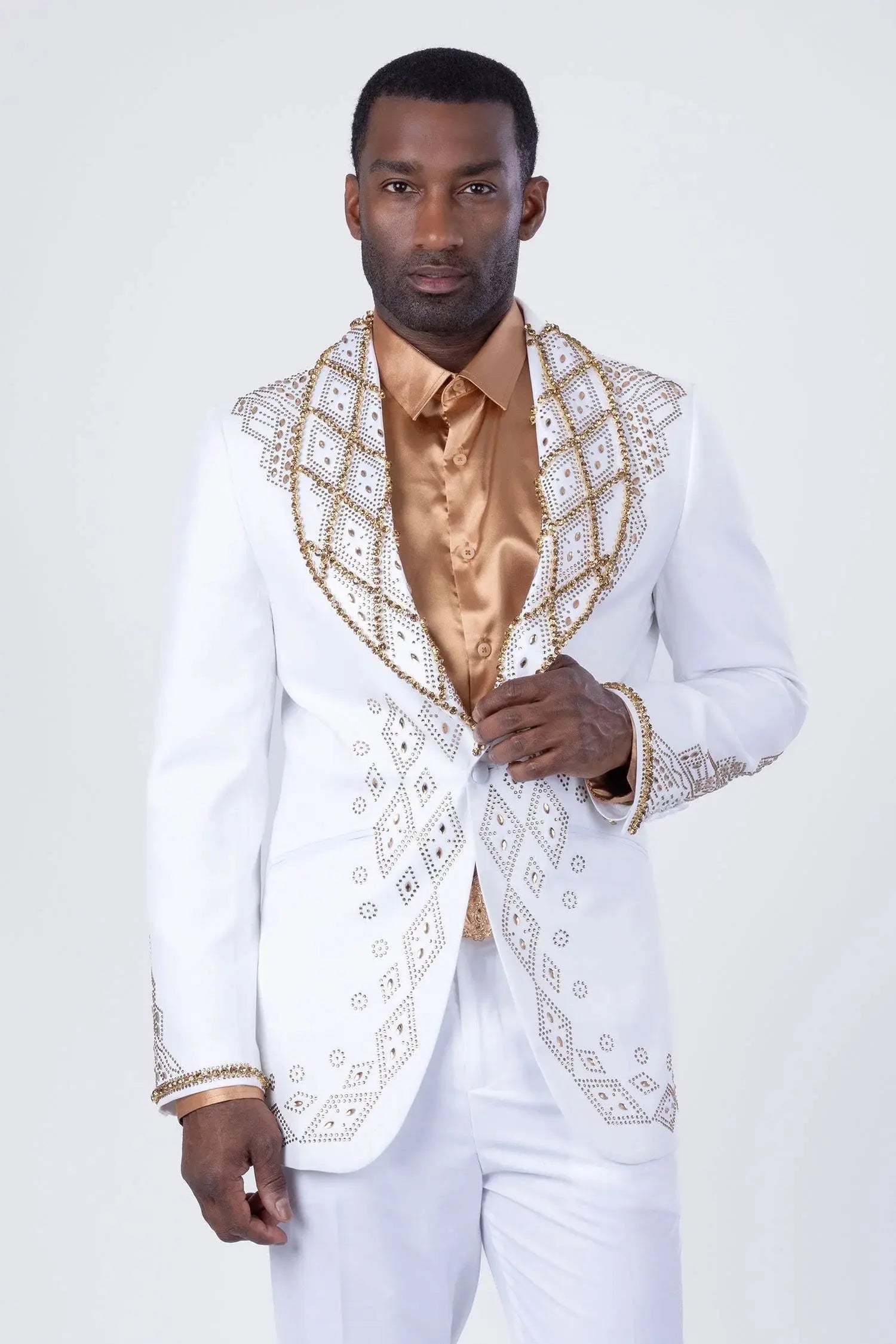 Fashion Men Suits Tailor-Made Shawl Lapel Jacket 2 Pieces Set Rhinestone Blazer One Button Groom Customized Coat Pants