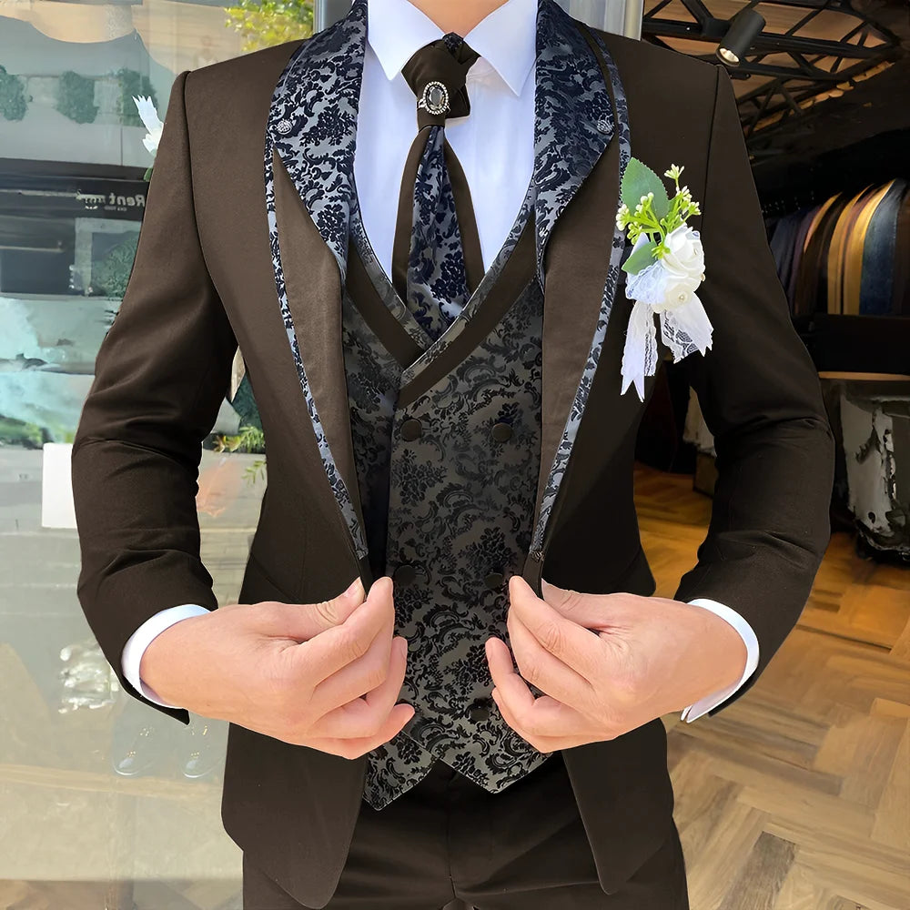 Traje de 3 piezas para hombre, elegante esmoquin para boda, chaqueta, pantalón y chaleco, blazer formal personalizado.