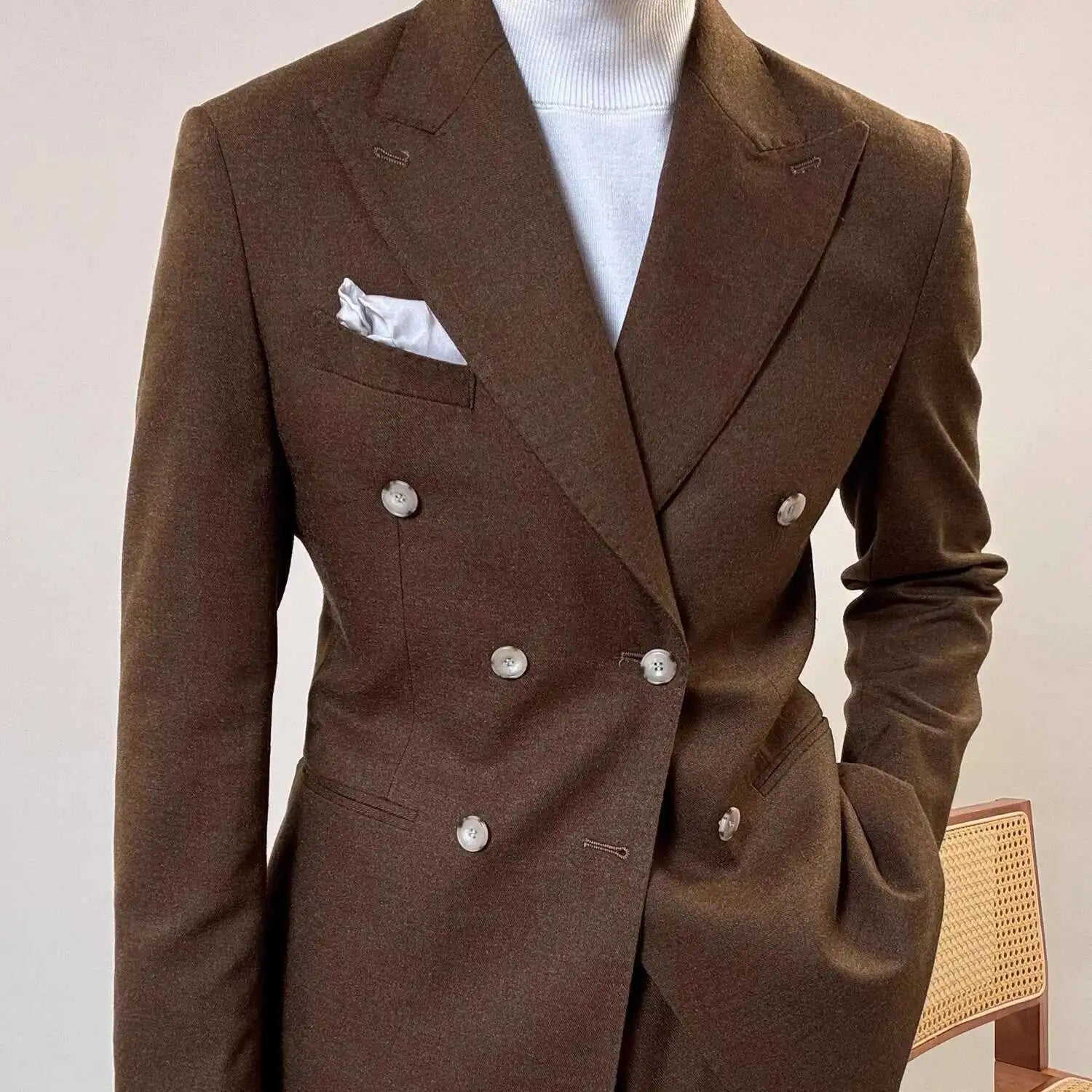 Italian Style Double Breasted Blazer Men Lapel Collar Casual Business Autumn Jacket Men Blazer Masculino Slim Fit Blazer Hombre