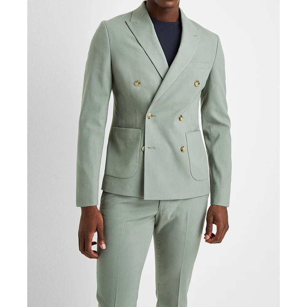 Trajes de moda para hombre, blazer cruzado con solapa de pico, traje informal de negocios, esmoquin formal de boda de corte entallado, 2 piezas 