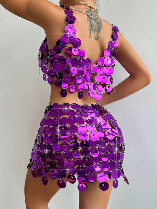 Sexy See Through Metal Sequin Summer Dress Women Mini Club Birthday Party Dresses Woman Bodycon Evening Dress Sets Vestidos