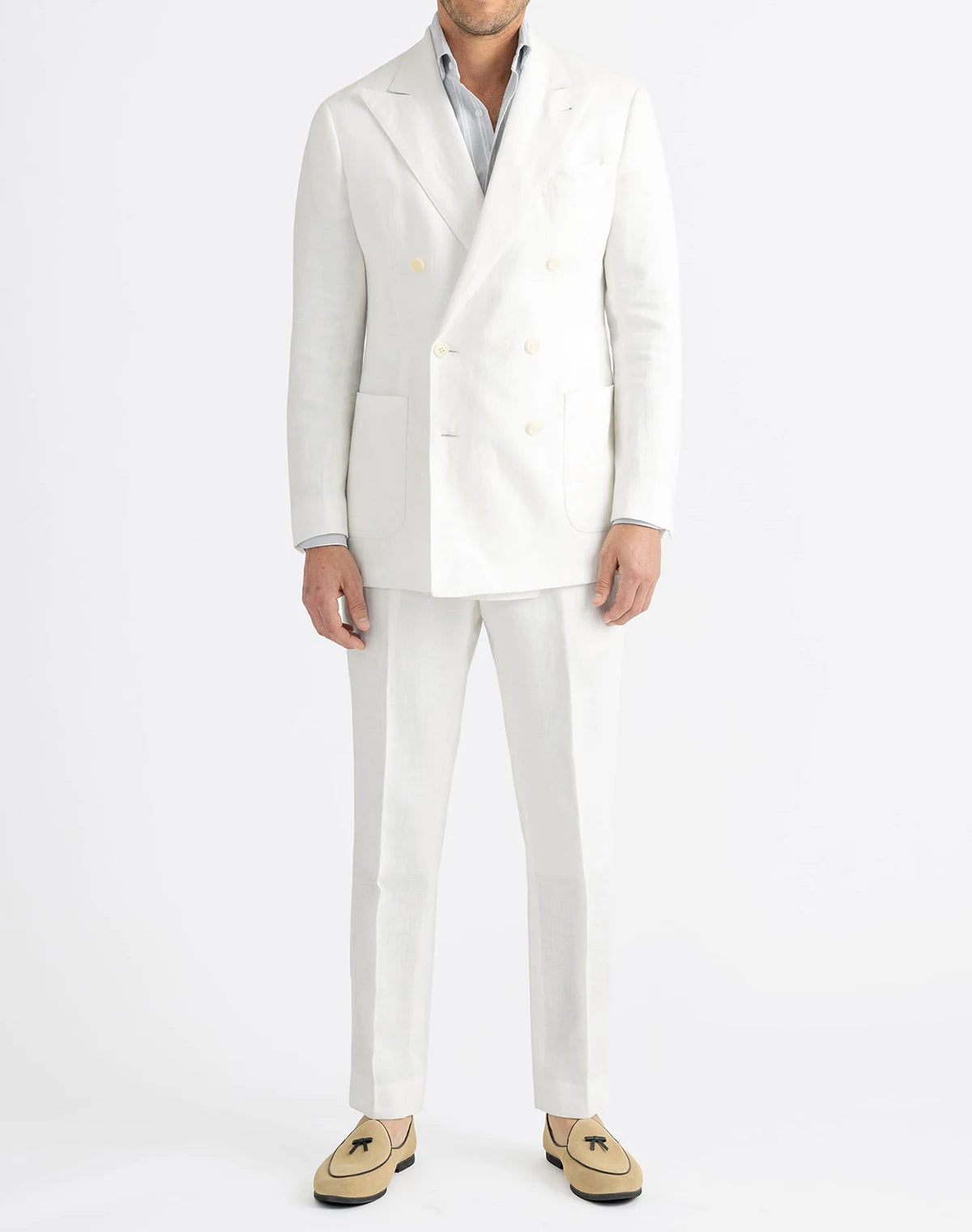 Men Suits Casual Peaked Lapel Linen Summer Beach Tailor-Made 2 Pieces Set Jacket Double Breasted Blazer Customized Coat Pants