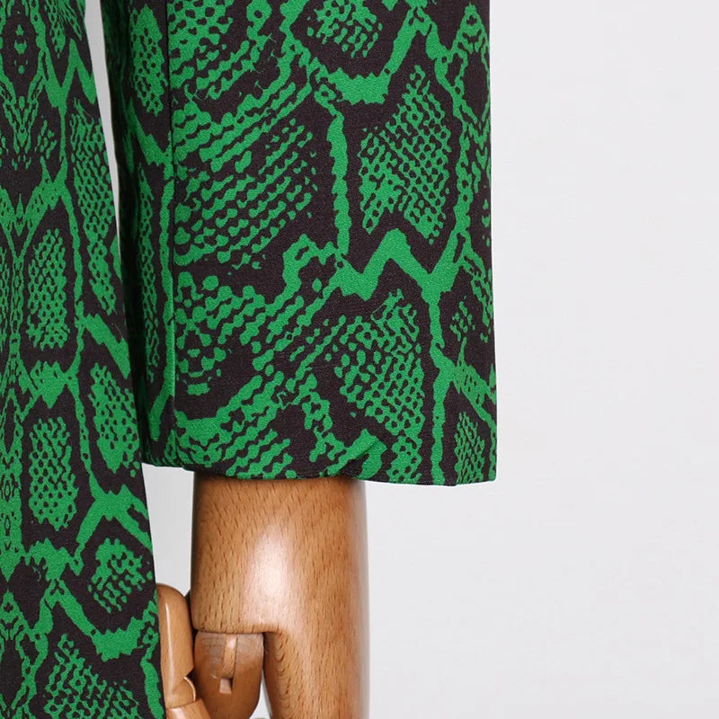 Conjunto de pantalón formal de talla grande con blazer de solapa con estampado verde, conjunto de pantalón de dos piezas