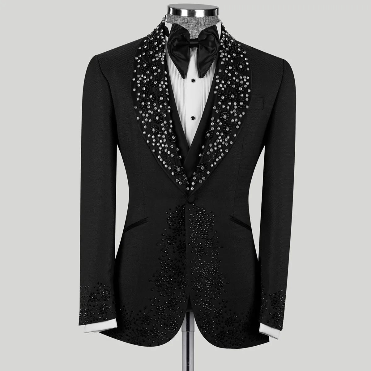 Customized Luxury 2 Pieces Sets Men Suits Slim Fit Diamond Wedding Groom Tuxedos Shiny Male Prom Blazers