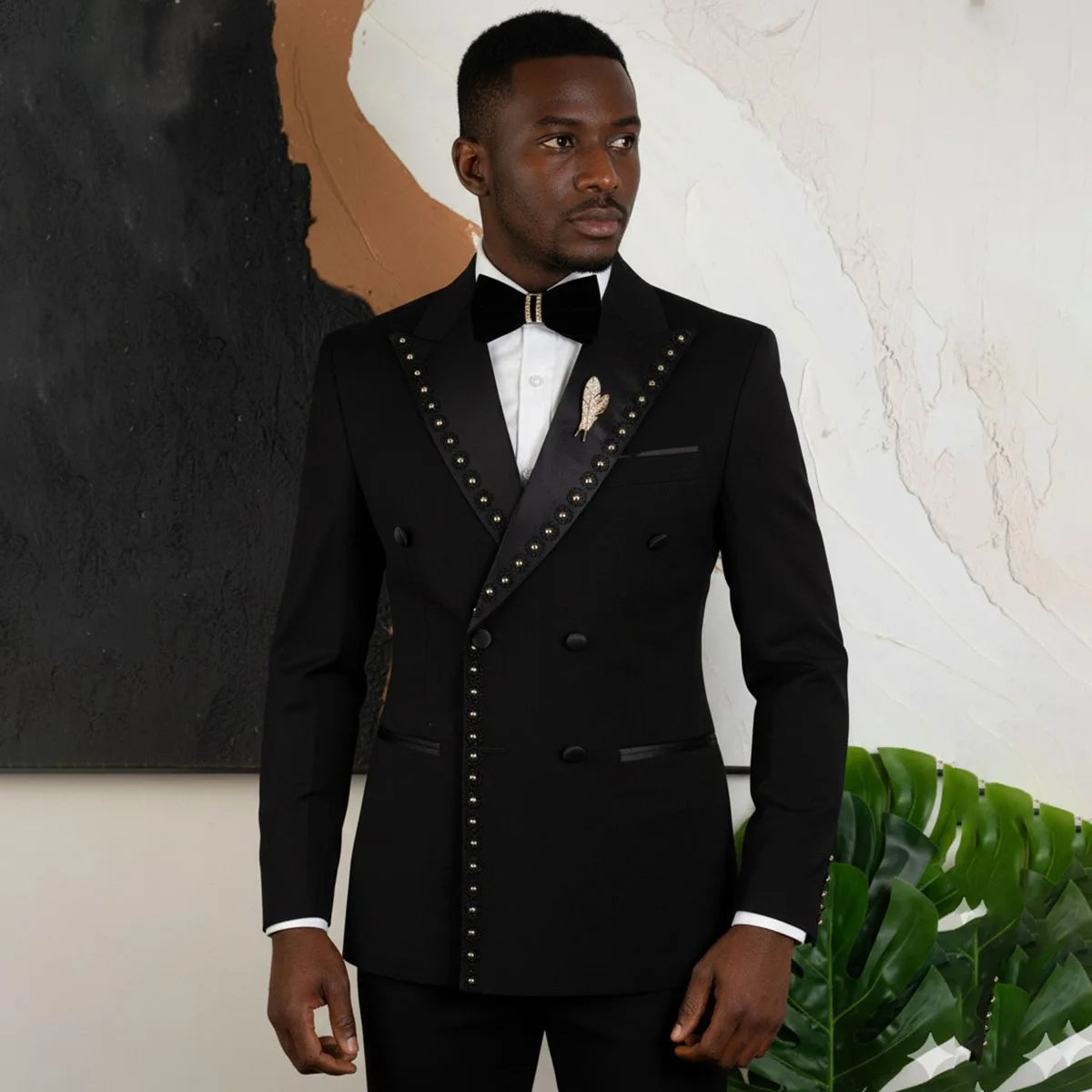 Customized Shiny Metal Embellished Men Suits 2 Pieces Sets Peaked Lapel Groom Tuxedos Wedding Blazers Outfit Slim