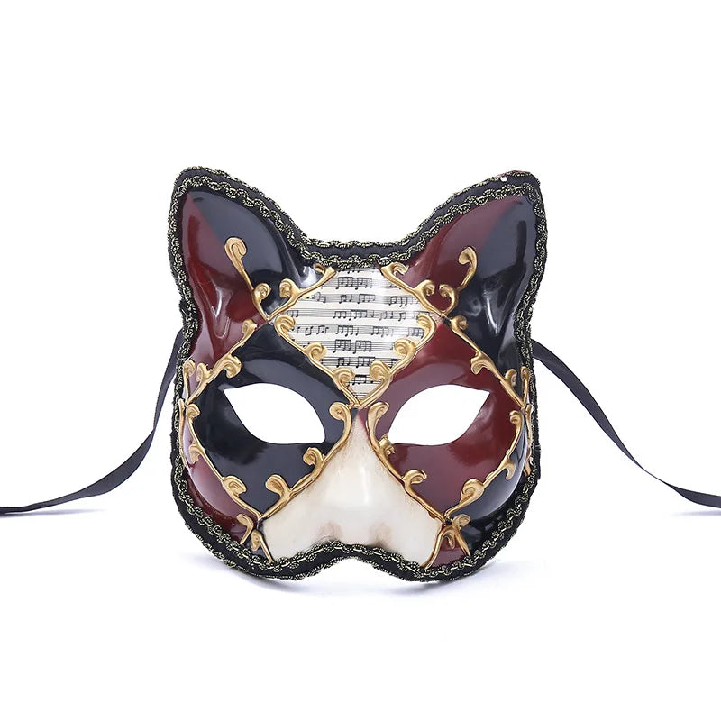 Retro Cute Music Cat Ear Style Italy Venetian Theater Half Face Funny Halloween Mask Masquerade Evening Prom Party Costume Prop