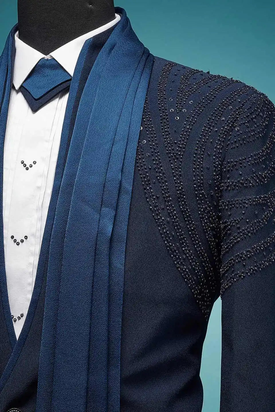 Classic Wedding Tuxedos 2 Piece Set Jacket Pants Shawl Lapel Men Suit Beaded One Button Groom Wear Party Suits Customized