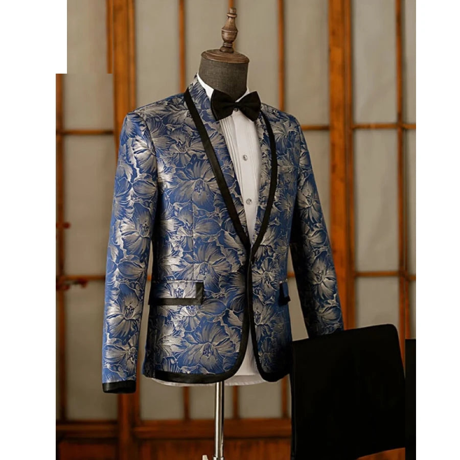 Stylish Floral Blazer Suit for Men - Tailored 2-Piece Wedding Tuxedo Set with Elegant Pants and Jacket
