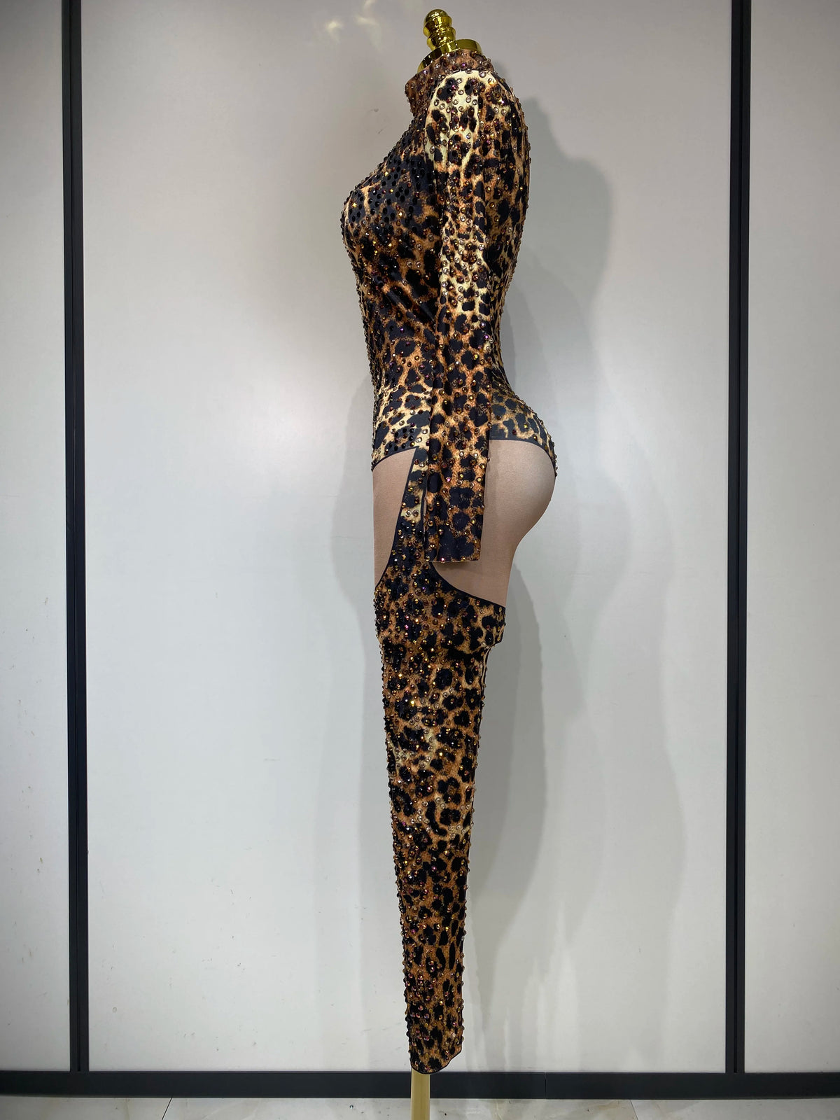 Stretch Leopard Print Sexy Bodycon Jumpsuit Bar Nightclub Singer Dancer Luxury Diamond Stage Performance Outfit