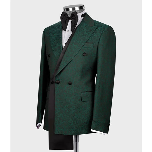 Vintage Men Suits Tailor-Made One Piece Coat Jacquard Peaked Lapel Blazer Casual Double Breasted Groom Customized Only Jacket
