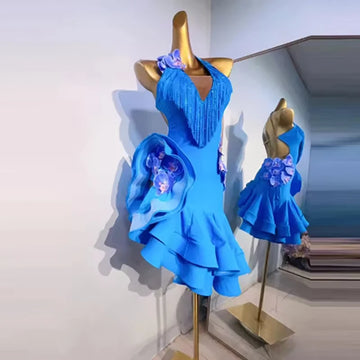 Latin Dance Diamond Women's High End Customized Handmade Fishbone Skirt Samba Dance Dress Performance Dress