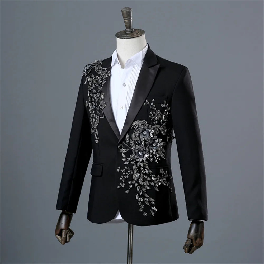 Elegant Appliqued Two-piece Men's Suit for Wedding Banquet Host Dance Prom Christmas Costume Men Blazer