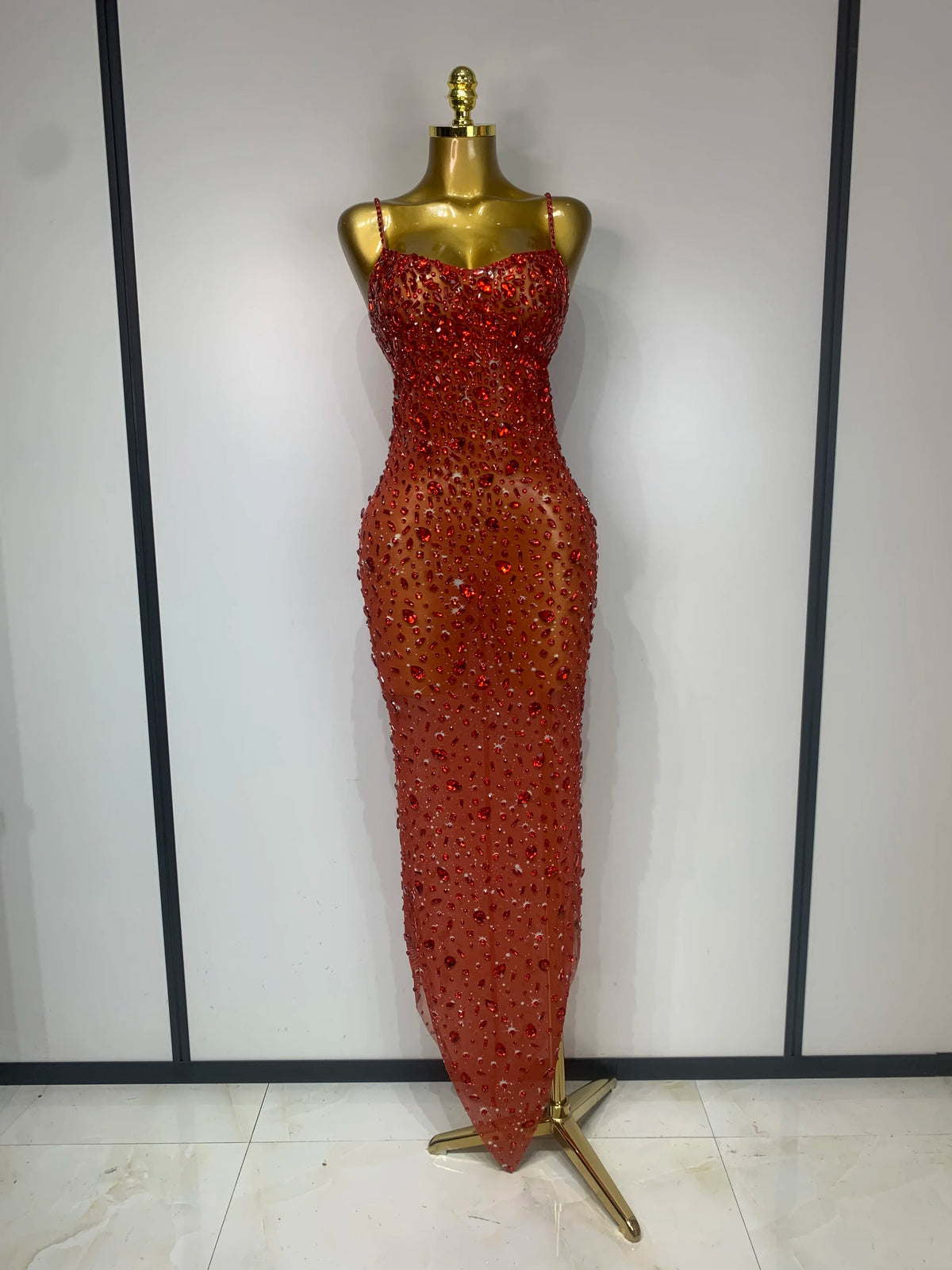 Luxury Rhinestones Sexy Mesh See Through Bodycon Dress Women Birthday Evening Cocktail Party Gown Red Carpet Club Stage Outfit