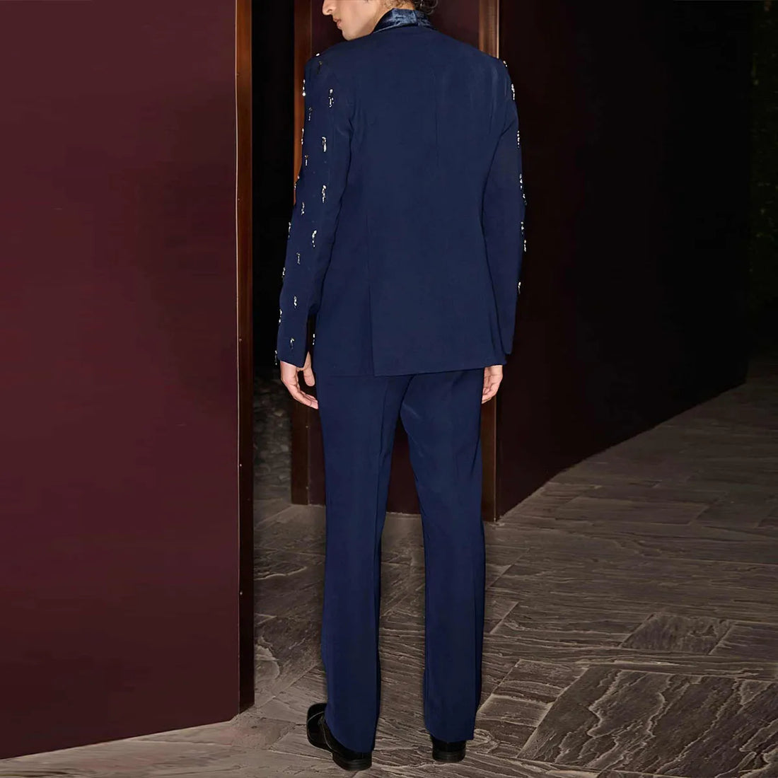 Customized Men Suits 2 Pieces Sets Single Breasted Groom Male Blazers Wedding Diamond Beaded Ropa Slim Fit Party Tuxedos
