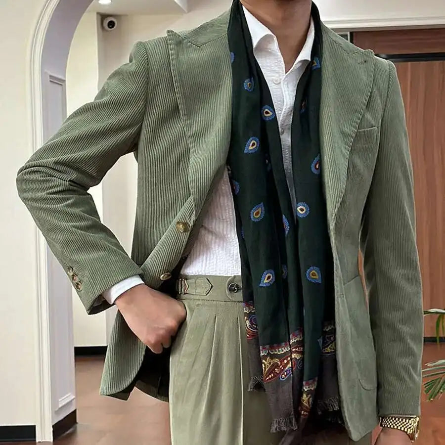 Light Green Corduroy Prom Blazers for Men British Gentleman Suit Naples Blazer Men Business Suit Blazer Hombre