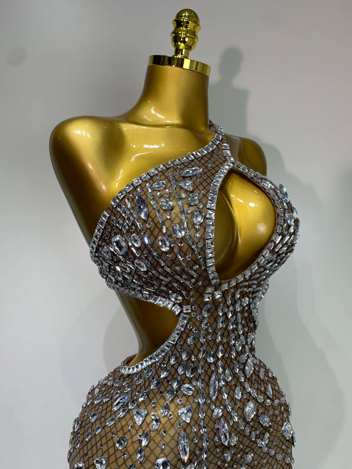 Sexy Sparkly Diamond Backless Short Dress Women Sleeveless Mesh See Through Evening Birthday Gown Singer Stage Outfit