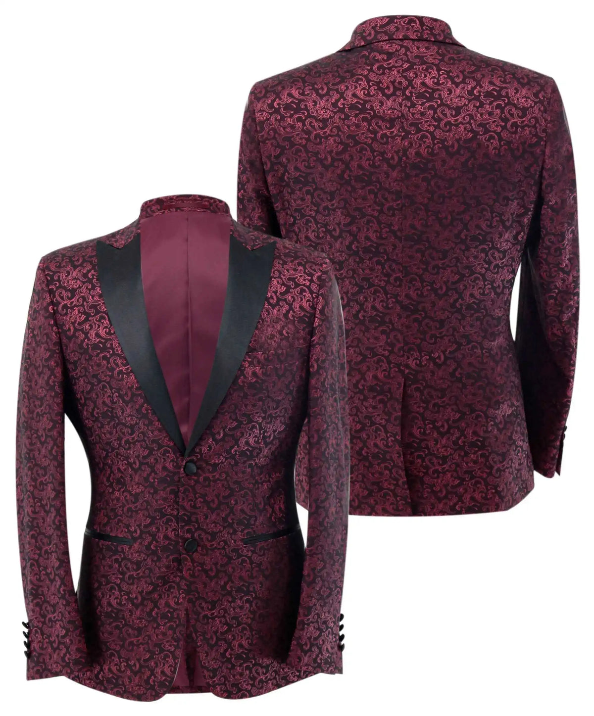 Burgundy Pattern Wedding Men Groom Tuxedos Peaked Lapel Jacket Custom Made Prom Male White Party Coat Jacket Vest Pants Suits