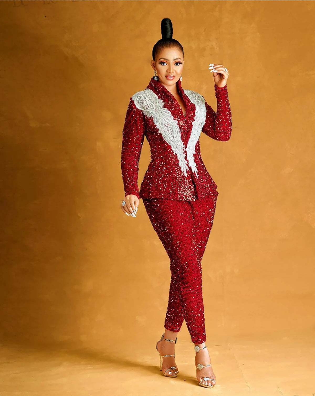 Sequined Women Pants Suits 2 Pcs Plus Size Lace Appliques Blazer Customized Wedding Guest Dress Evening Party Prom Blazer Outfit