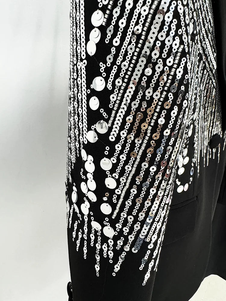White Beaded Embroidery Sequins Pants Sets Women 2 Piece Outfits Blazer Pantsuits for Women Suits Outfits Black