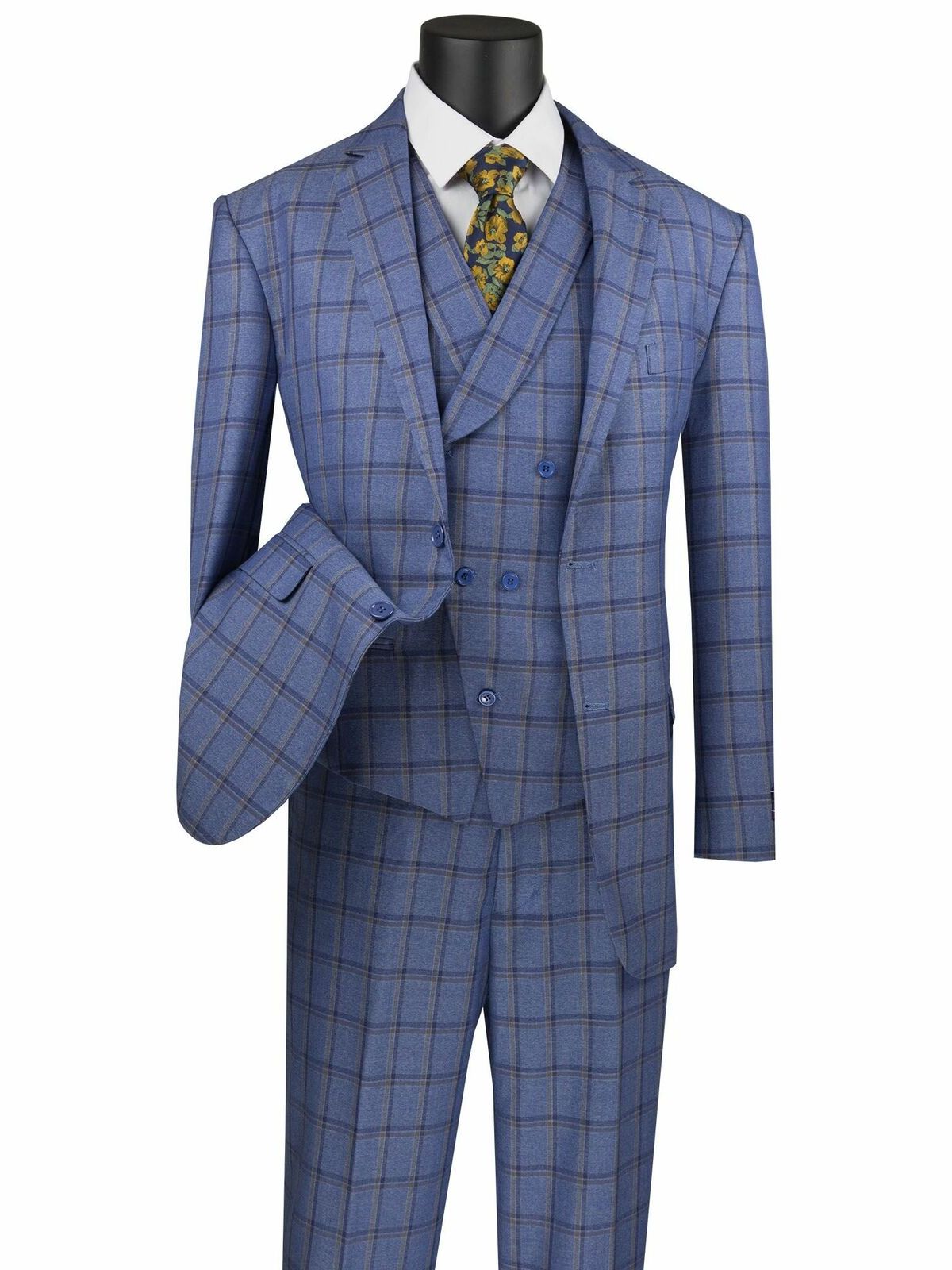 Costume homme bleu à carreaux croisés, coupe classique, 6 boutons, neuf, deux pièces, veste et pantalon, tendance 