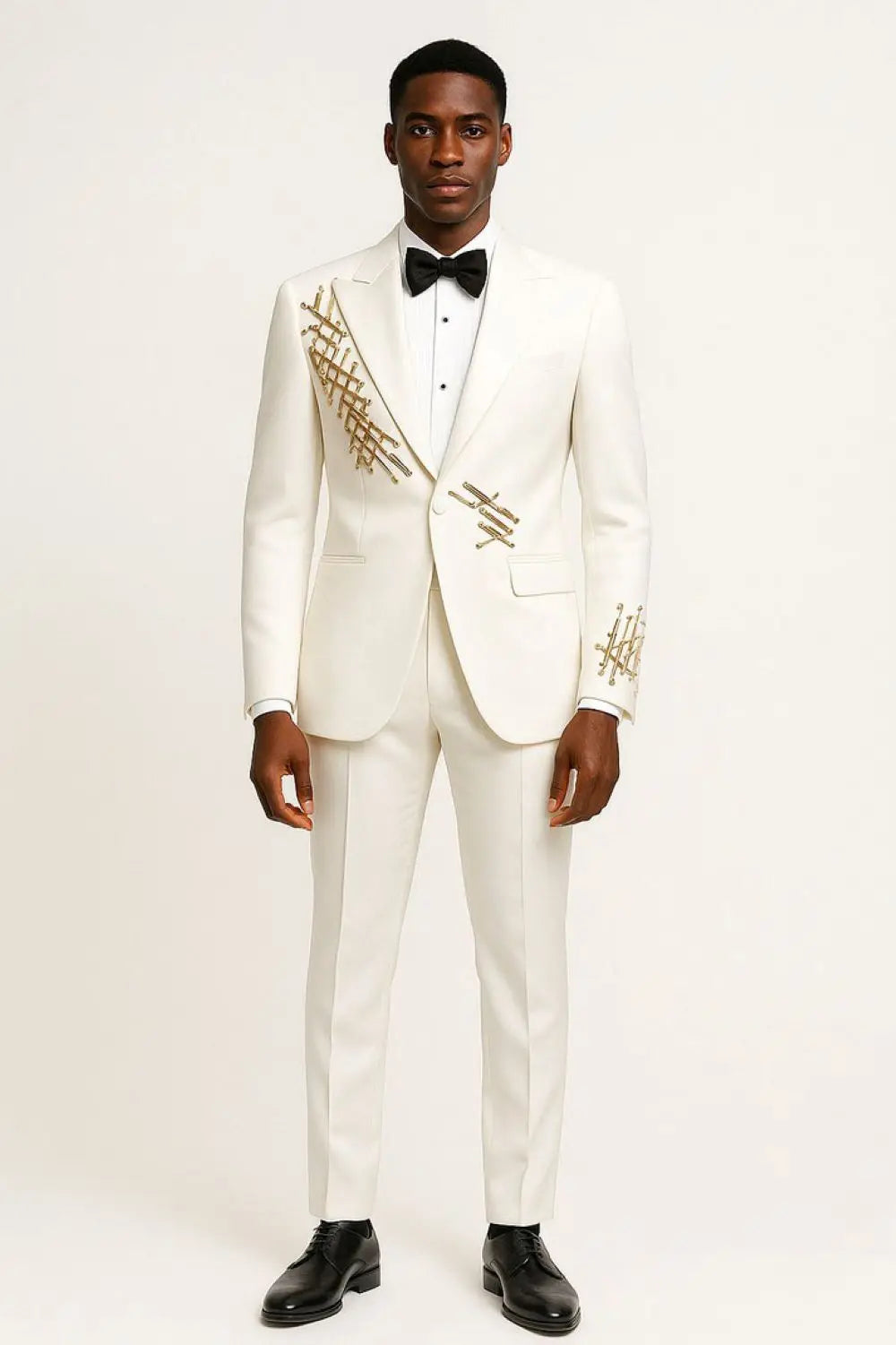 Stylish Men Suits Tailor-Made 2 Pieces Set Peaked Lapel Jacket Beading Blazer One Button Groom Customized Coat Pants